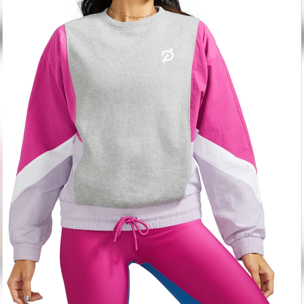 New! Peloton Chic Fabric Mix Pullover Medium Windbreaker French Terry Knit